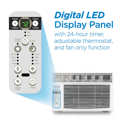 BLACK+DECKER Window Air Conditioner 8000 BTU, AC Window Unit Cools Up to 350 Square Feet, Window AC Unit with Remote Control, 3 Cooling Speeds and Fan Only Function, BD08WT6, White