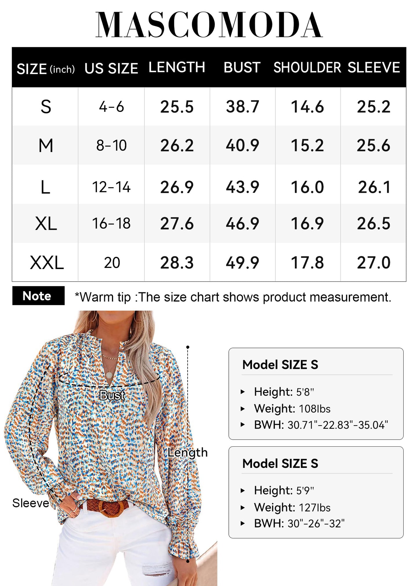 MASCOMODA Womens V Neck Floral Long Sleeve Tops 2024 Summer Casual Loose Puff Sleeve Chiffon Boho Work Blouse Dressy T Shirts(Floral Blue White,Small)