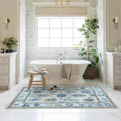 Fame Living Green Oushak Rug, Modern, Vintage, Turkish, Eclectic, Floral, Pastel, Washable, Area Rugs for Living Room, Dining, Bedroom, Nursery, Girls, Boys, 5'9"x8'9"