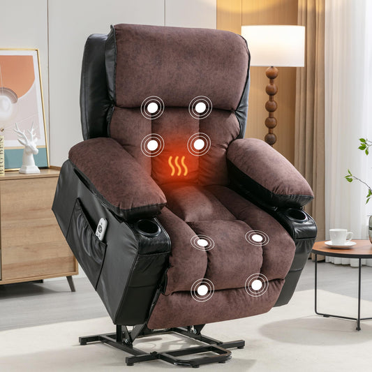FLEXISPOT XL23 Power Lift Recliner Chair with Massage & Heat for Elderly, Large Electric Lift Chair with USB Port, Cup Holders, Living Room Bedroom Single Sofa(Large Size, Black and Brown)