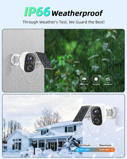 MaxiViz Solar Security Camera Wireless Outdoor (2 Pack), Solar Powered Cameras for Home Security with AI Motion Detection, 2K Color Night Vision, IP66 Weatherproof, 2.4GHz Wi-Fi, Cloud/SD Storage