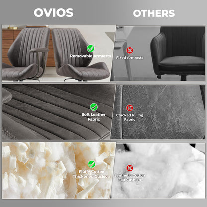 ovios Ergonomic Office Chair, Mid Back Faux Leather Executive Chairs with Armrests, Comfy Mid-Century Modern Swivel Rolling Computer Armchair (Dark Grey, Suede Leather)