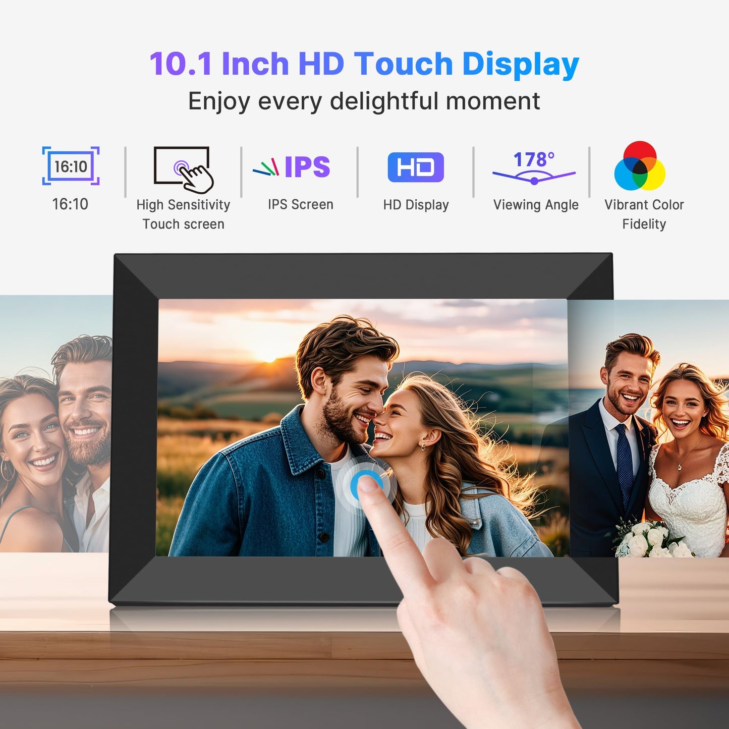 Uhale Digital Picture Frame 32GB Storage 10.1 Inch WiFi Electronic Photo Frames SD Card Slot IPS Touch Screen HD Display Auto Rotate Slideshow Share Videos Photos Instantly Send Wishes Remotely