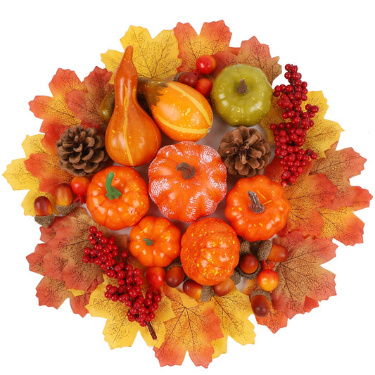 winemana 57pcs Fall Decorations for Home - Small Pumpkins for Decorating with Fake Leaves, Gourds & Pinecones -Thanksgiving Decor for Table Centerpiece Indoor Room Autumn Harvest Decor