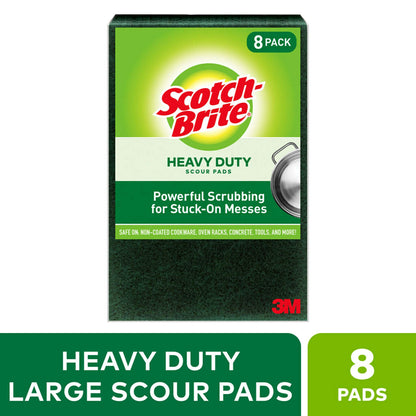 Scotch-Brite Heavy Duty Large Scour Pads, Scouring Pads for Kitchen and Dish Cleaning, 8 Pads