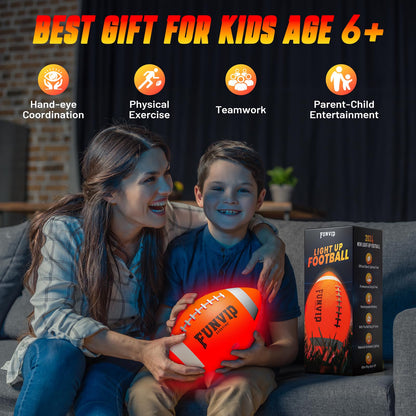 Funvip Football,Rechargeable Glow in The Dark Ball for Kids-Size 6 Light Up Football,Easter Gift Ideas,Gifts for Teens Boy,Birthday Gifts Toys for Boys Ages 7 8 9 10 11 12 13 14 15