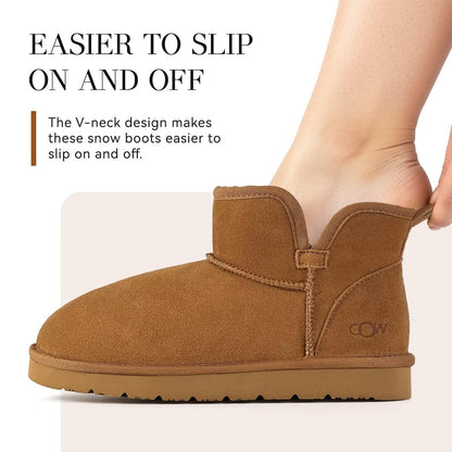 OOW Winter Ankle Genuine Suede Boots for Women Snow Slip On Comfort Short Booties Fall Warm Casual Fuzzy Shoes for Indoor & Outdoor