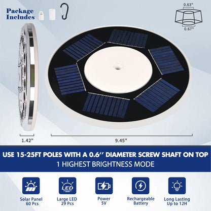 PPQ Flag Pole Light Solar Powered, 29 LED Extra Bright Silver Flagpole Light for 15-30 Ft Poles, Waterproof Lighting on Outdoor Pole Top, Long Hour Dusk to Dawn Auto On/Off