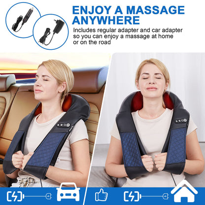 EAshuhe Neck and Shoulder Massager with Heat Shiatsu Back Massage Pillow with 3D Deep Tissue Kneading for Foot, Legs, Body Muscle - Use at Home, Office & Car