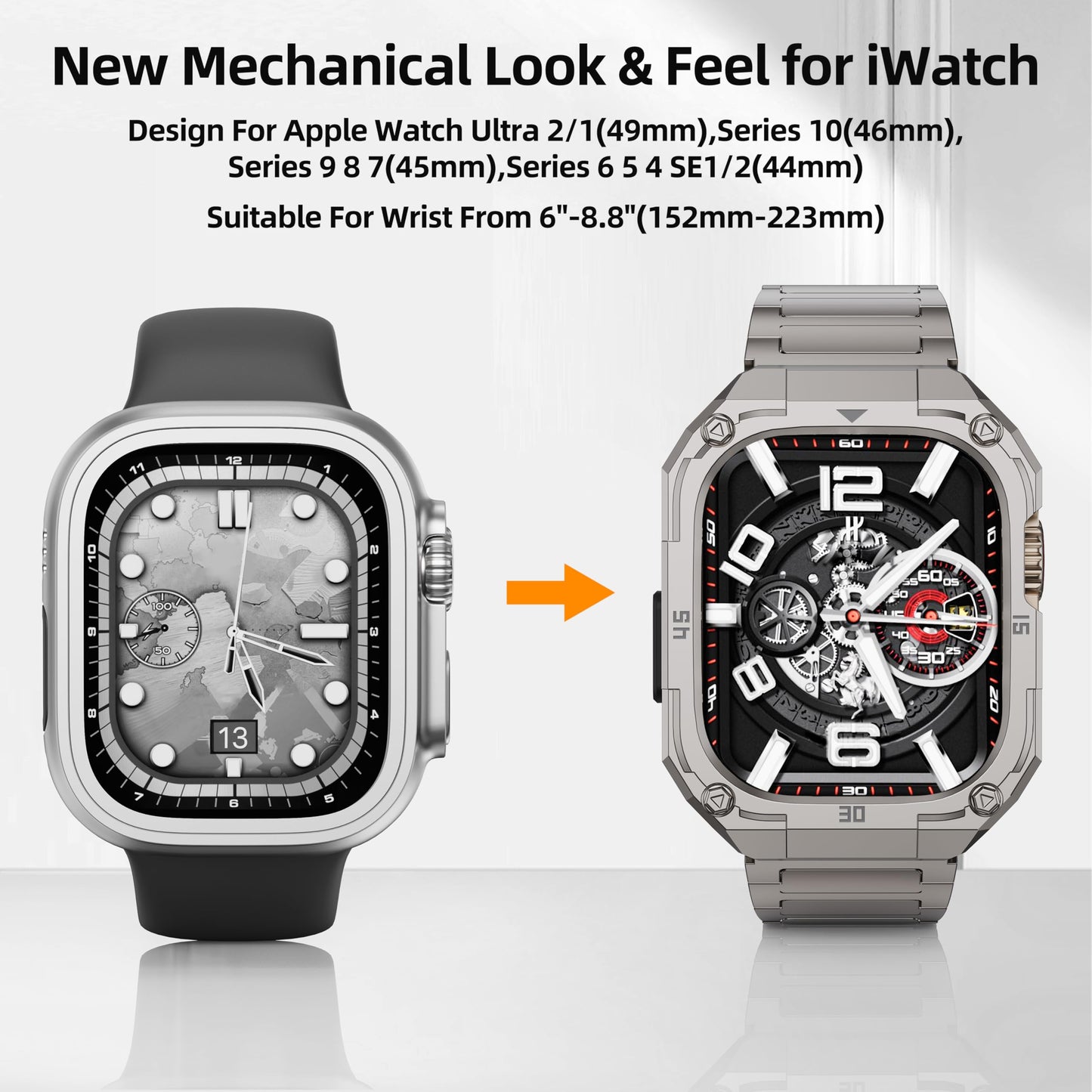 Stainless Steel Case with Band Compatiable for Apple Watch 44mm Bands -Rugged Metal iWatch Bumper Cover and Strap for Men iWatch Bands Series 6 5 4,Titanium