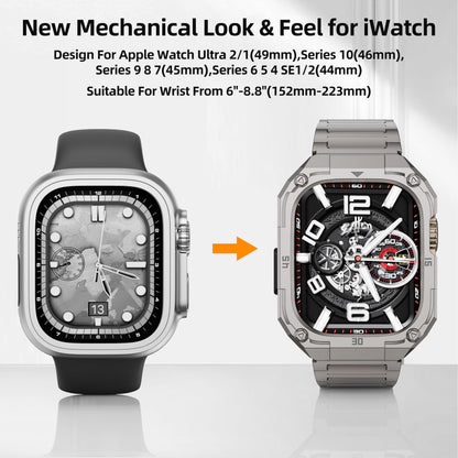 Stainless Steel Case with Band Compatiable for Apple Watch 44mm Bands -Rugged Metal iWatch Bumper Cover and Strap for Men iWatch Bands Series 6 5 4,Titanium