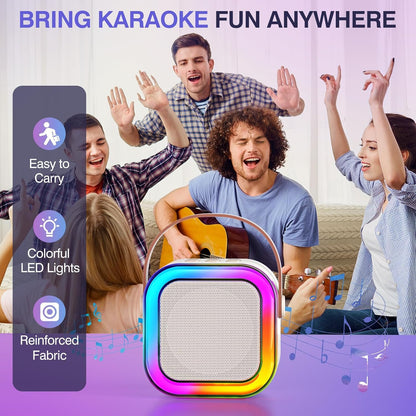 Mini Karaoke Machine for Kids Adults, Portable Bluetooth Karaoke Speaker with 2 Wireless Mics and LED Color Lights, Home Birthday Party for Girls/Boys Ages 4, 5, 6, 7, 8, 9, 10,11,12+