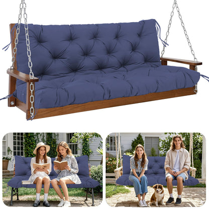 HZMGPCM Extra Thick 5" Waterproof Porch Swing Cushions Outdoor 60 inch Swing Cushions 3 Seater Replacement with Backrest and Ties for Outdoor Furniture Patio Bench Garden(Navy Blue)