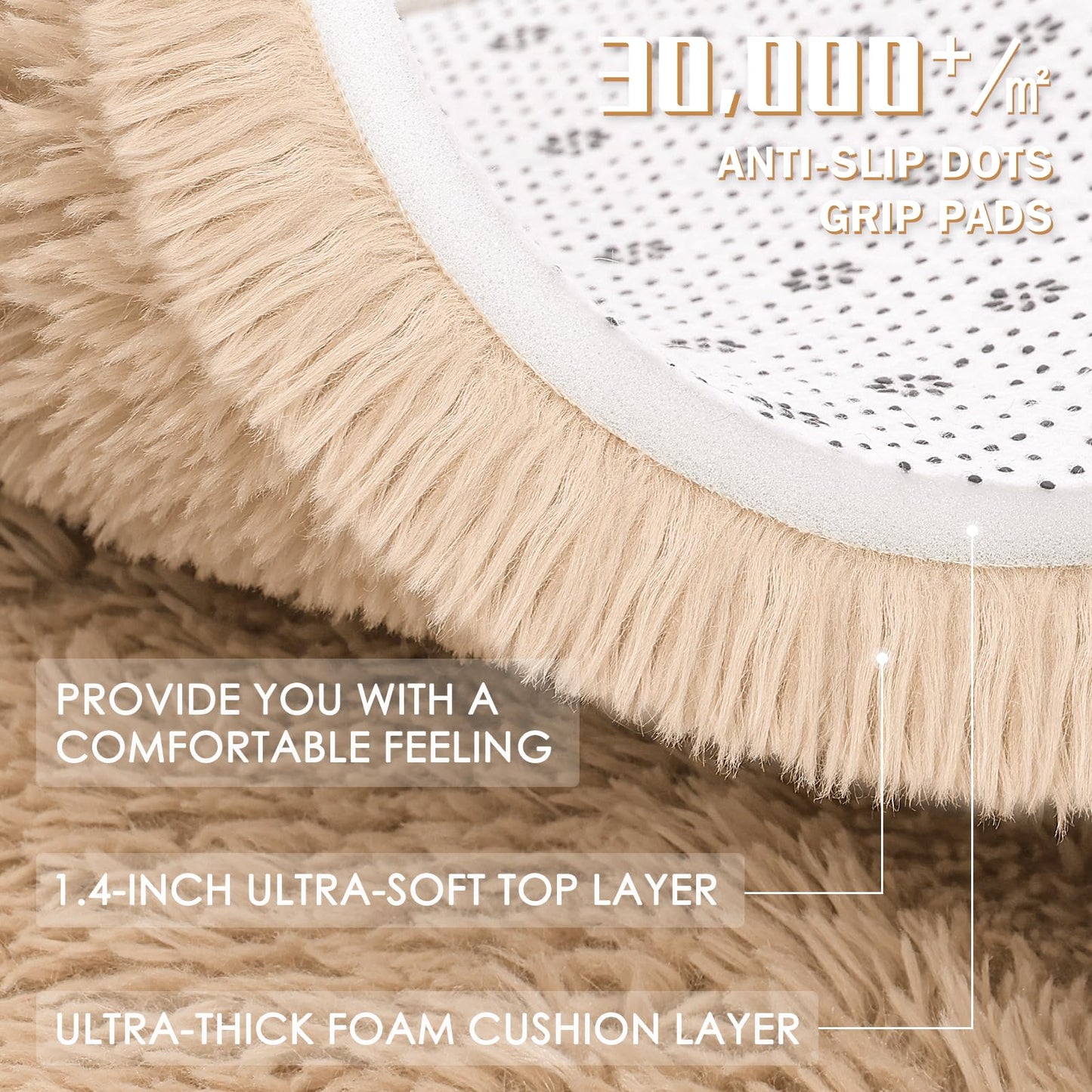 OLANLY Beige Round Rugs for Bedroom - Machine Washable, 7x7 Feet Circle Area Rugs for Living Room, Soft and Fluffy Shaggy Carpet for Teen Girls and Boys, Dorms, Nursery Rooms, Home Decor Aesthetic