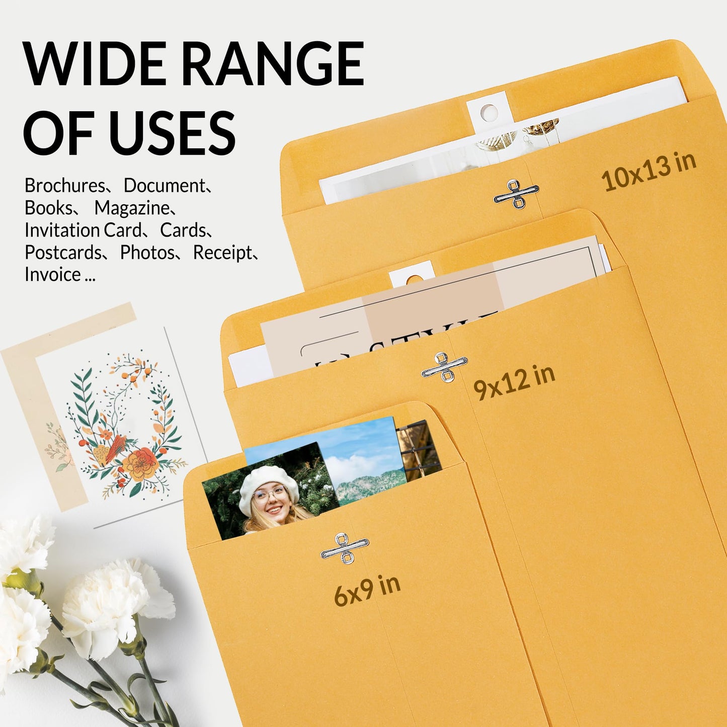 SUNEE Envelops, 10"x13" Brown Kraft Envelopes with Clasp Closure, 28-lb Paper Mailing Envelopes, 20 Count, Great for Filing, Storing or Mailing Documents