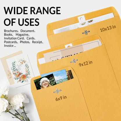 SUNEE Envelops, 10"x13" Brown Kraft Envelopes with Clasp Closure, 28-lb Paper Mailing Envelopes, 20 Count, Great for Filing, Storing or Mailing Documents