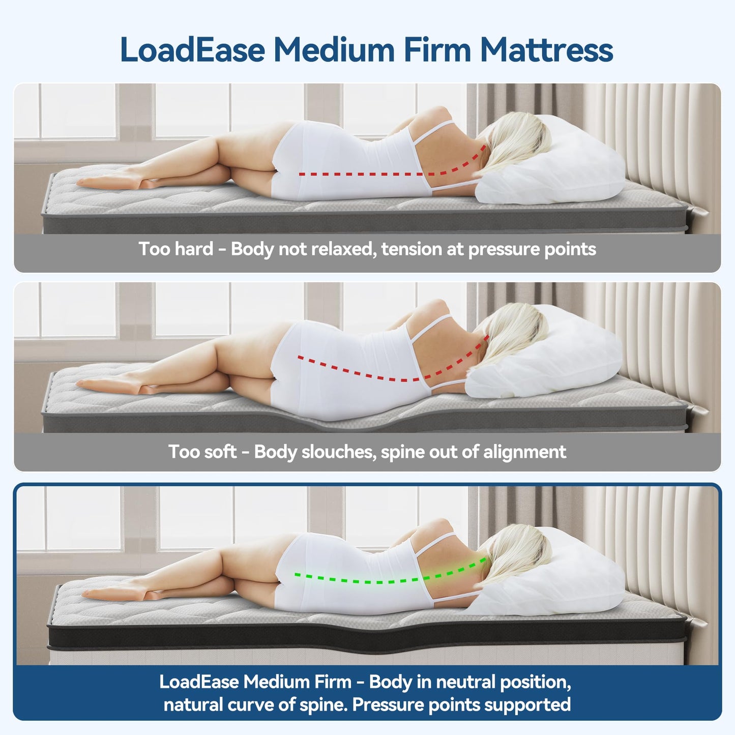 Queen Mattress, 12 Inch Mattress Queen Size in a Box, Hybrid Memory Foam Mattress with Upgrade Individually Pocket Spring to Improve Sleep and Pain Relief, Medium Firm, Motion Isolation, CertiPUR-US