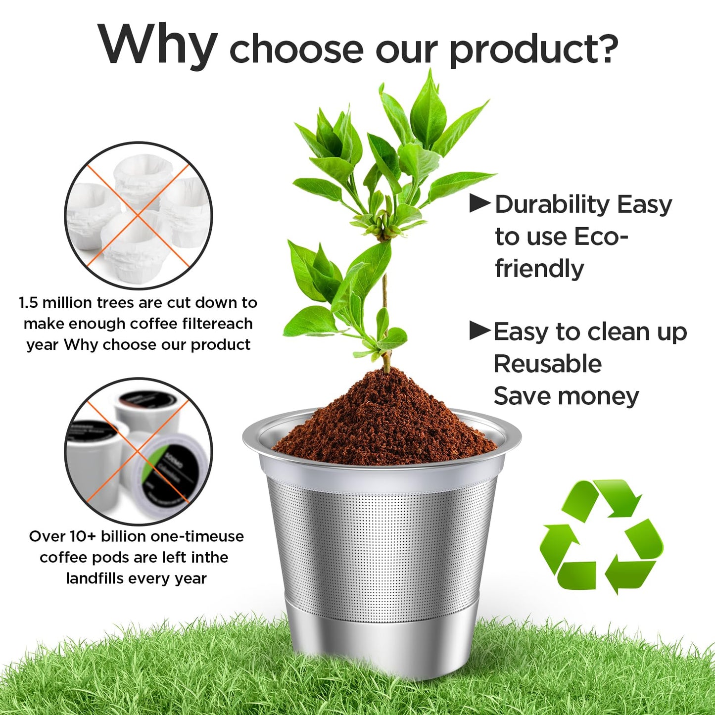 Noalto Reusable K Cups and Coffee Pods,Universal stainless steel k Cups for Keurig 2.0 and 1.0 Coffee Makers machine(2pack)