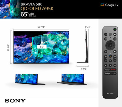 Sony 65 Inch 4K Ultra HD TV A95K Series: BRAVIA XR QD-OLED Smart Google TV with Dolby Vision HDR, Exclusive Features for Playstation 5 Black (2022)