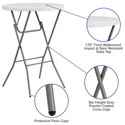 Flash Furniture 32" Round Folding Bar Height Tables for Parties and Commercial Events, Indoor/Outdoor Plastic Bar Height Folding Tables, Set of 4, White