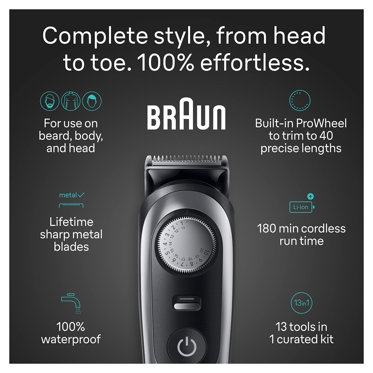 Braun All-in-One Style Kit Series 9 9440, 13-in-1 Trimmer for Men with Beard Trimmer, Body Trimmer for Manscaping, Hair Clippers & More, Sharpest Blade, 40 Length Settings,