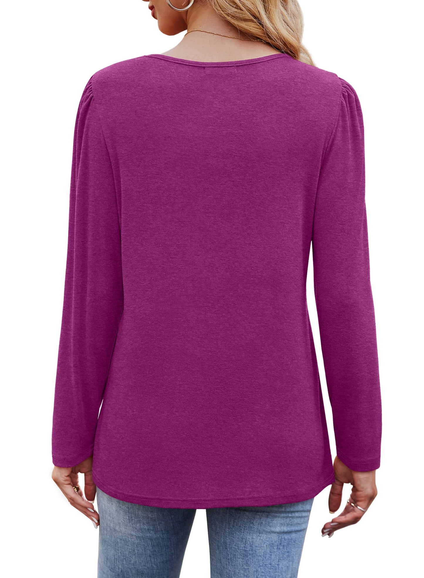 OFEEFAN Long Sleeve Tops for Women Fall Shirts 2025 Work Blouses Layering Holiday Sweaters Plus Size Winter Outfits Flattering Fuschia S