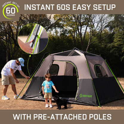 HINSTANT 4/6/8 Person Instant Tent, Waterproof Pop Up Tents for Camping with Rainfly, 60 Seconds Easy Setup, Automatic Cabin Tent for Family Camping with Expandable Carry Bag & Upgraded Ventilation