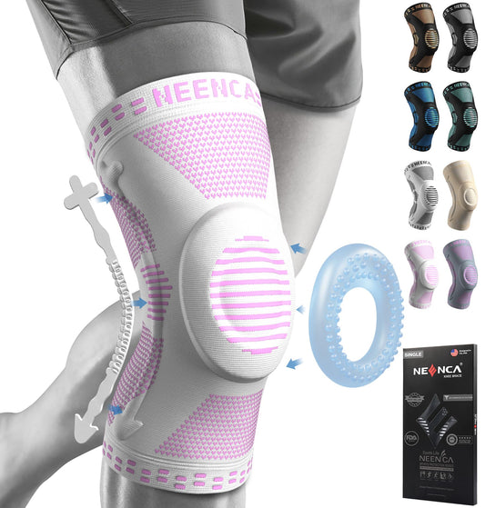 NEENCA Professional Knee Brace for Pain Relief, Medical Knee Support with Patella Pad & Side Stabilizers, Compression Knee Sleeve for Meniscus Tear, ACL, Joint Pain, Runner, Workout (Pink White, 3XL)