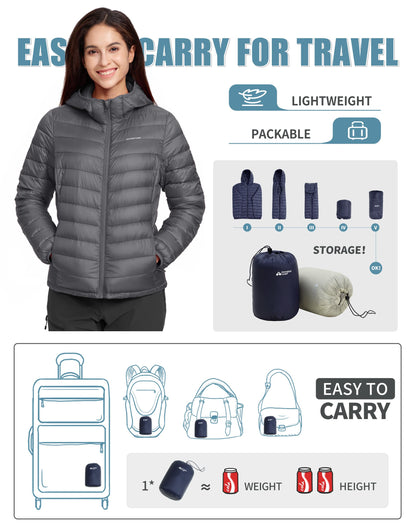 Pioneer Camp Women's Packable Puffer Jacket Winter Light Weight Water-Repellent Quilted Coat with Hood