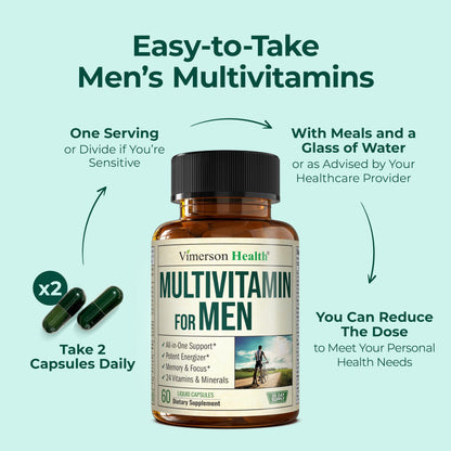Multivitamin for Men with Bioavailable Vitamins, Minerals, Vitamin D, B12, C, A & Zinc for Energy, Focus and Immune Health – Premium Mens Multivitamins & Multiminerals – 60 Liquid Caps