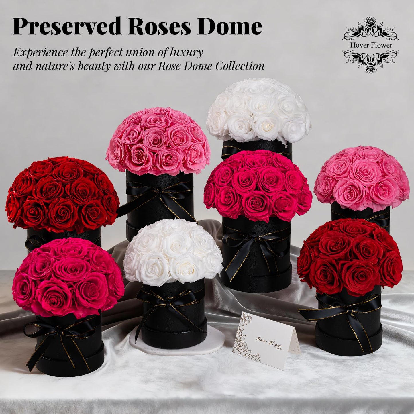 Hover Flower 18 Preserved Flowers for Delivery Prime, Roses Dome Forever Flower Decor for Party Home Table Bedroom, Anniversary, Birthday, Wedding Gifts for Women Her (White)