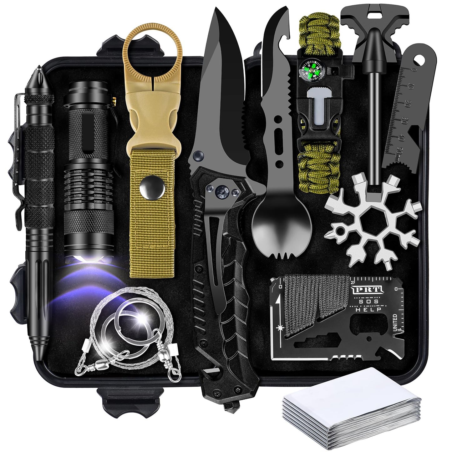 16-IN-1-Survival Kit, Gifts for Men Dad Husband Him - Survival Gear and Equipment, Unique Birthday Gifts for Camping, Hiking, Hunting, Fishing