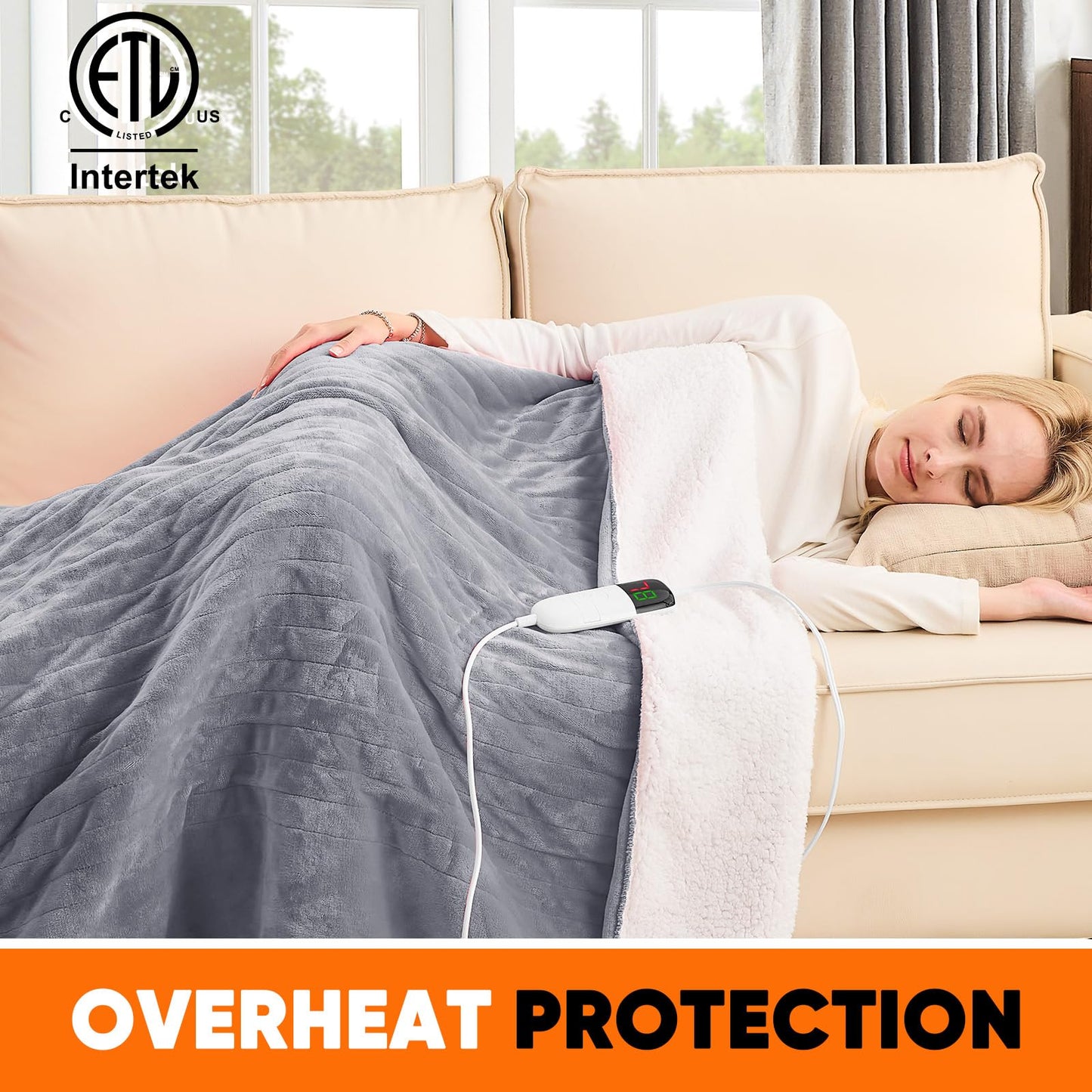 greenoak Heated Blanket Electric Throw 50"X60", Heating Blanket with 10 Heat Levels 8 Hours Auto-Off Overheat Protection, Fall & Winter Lap Office Chair Blanket Dorm Room, Grandma Gift,ETL Misty Grey