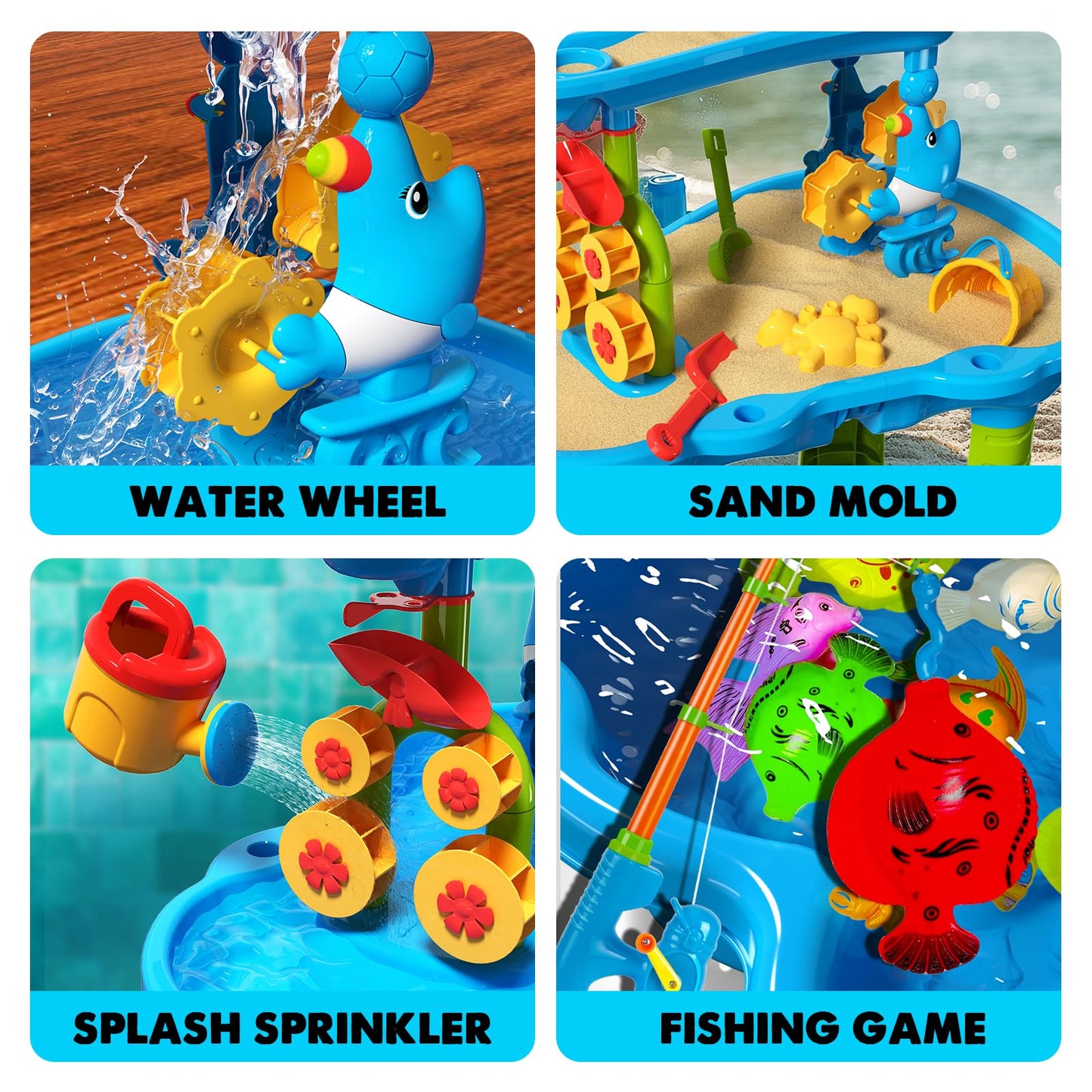 CozyBomB™ Water Table for Toddlers 3-5 | Outdoor Toys Water Play Table, Magnetic Fishing Toy Game, Summer Splash Pond Showers Sand Activity, Sensory Party Birthday Gift Kids Ages 4-8 9-12 (3-Tiers)