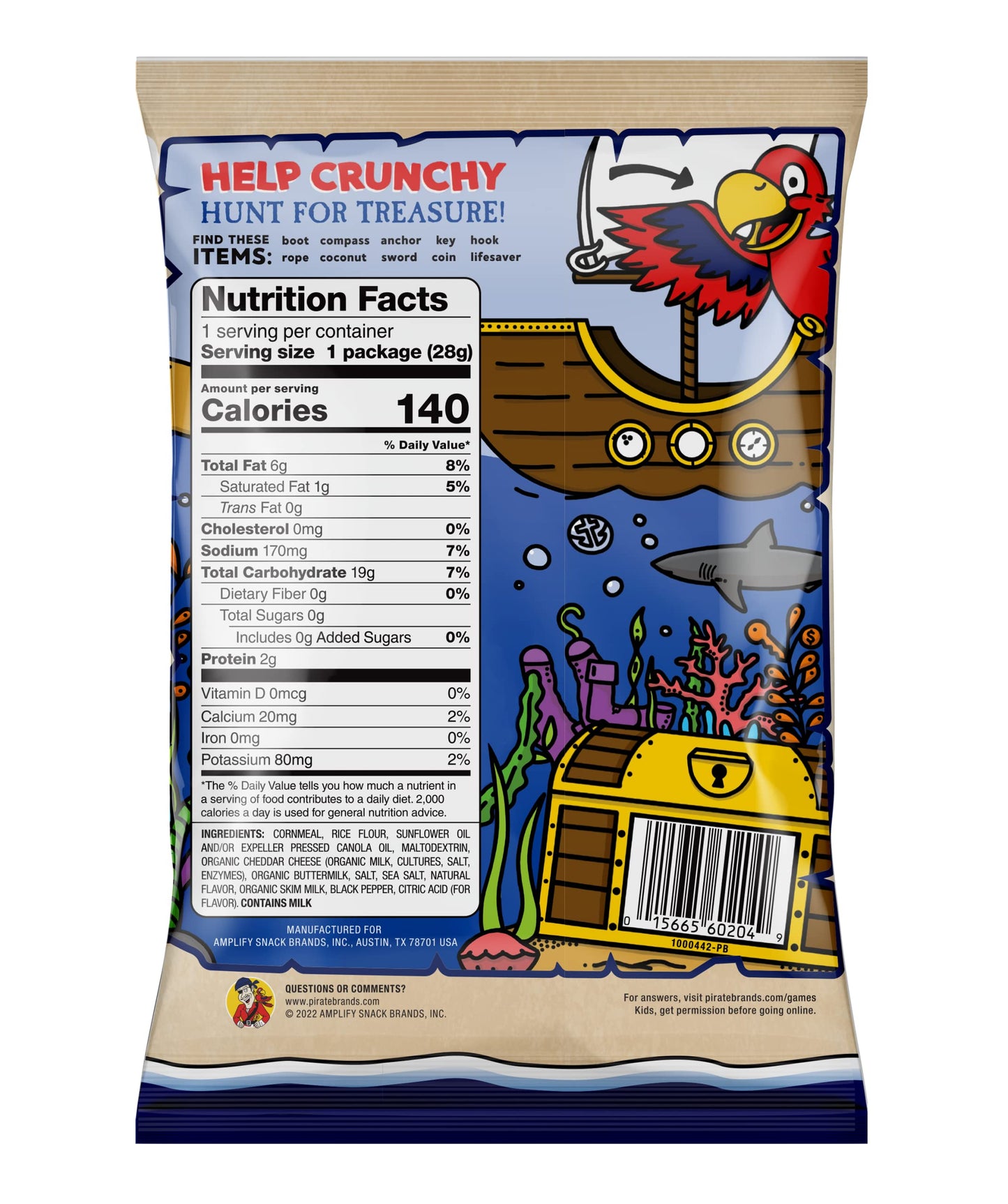 Pirate's Booty Aged White Cheddar Cheese Puffs, Gluten-Free, Kids Snacks, 1oz (30ct)