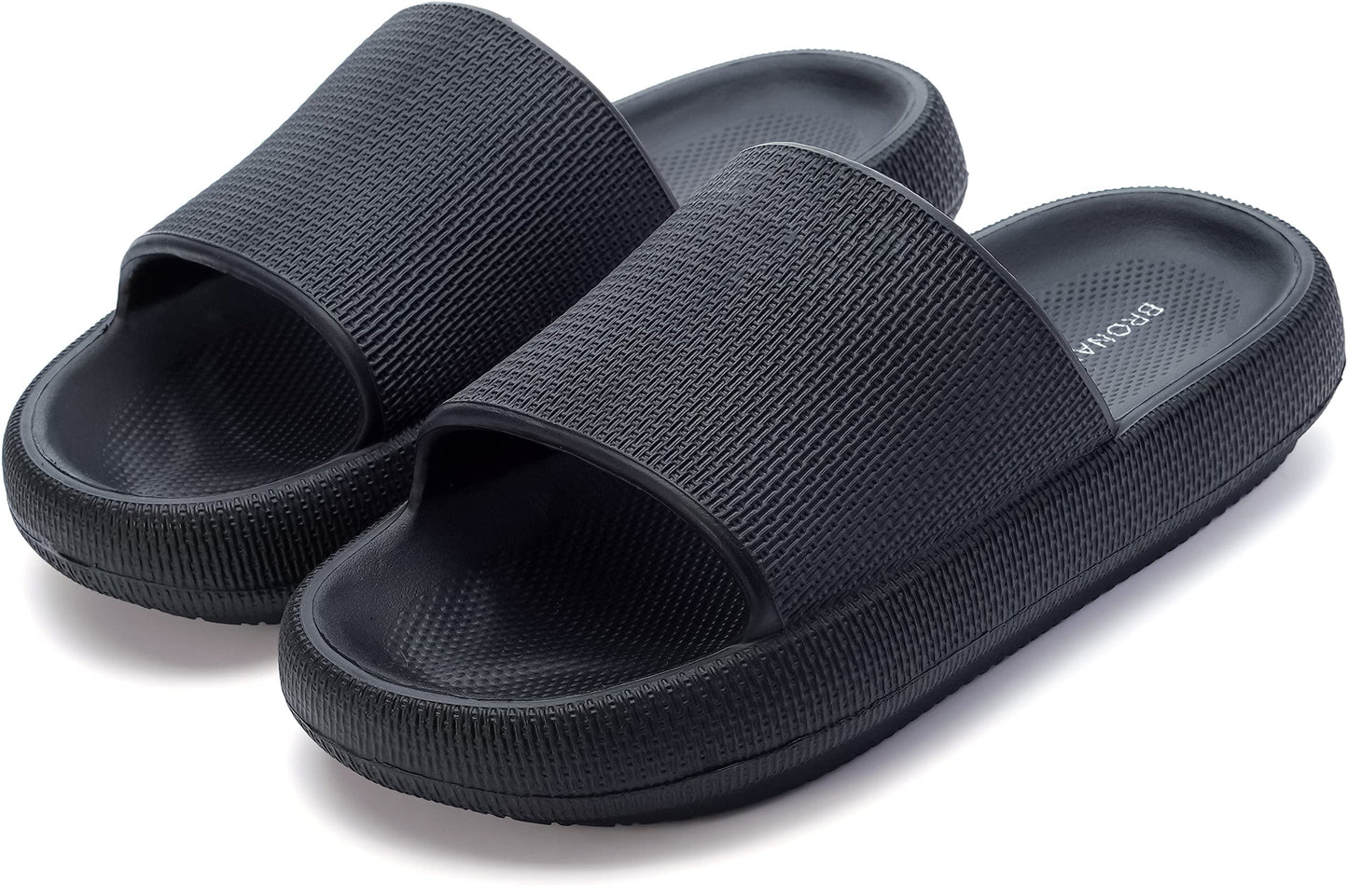 BRONAX Home Slides for Men Pillow House Shower Bathroom Slippers Sandals for Male Size 11 Quick Drying Open Toe Comfy Cushion Soft Thick Sole 44-45 Black