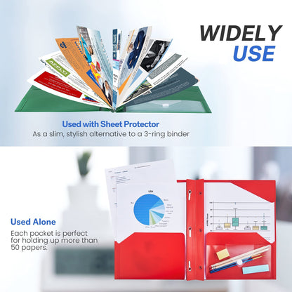 Sooez Plastic Folders with Pockets and Prongs, 6 Pack Pocket Folders with Prongs, Heavy Duty 3 Prong 2-Pocket Folders for Document, Colored File Folder Back to School Supplies for Kids