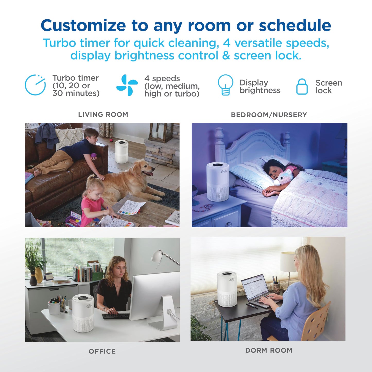 Clorox Turbo Air Purifiers for Home, True HEPA Filter, Quickly Cleans Medium Rooms Up to 1,000 Sq Ft, Reduces 99.9% of Mold, Viruses, Wildfire Smoke, Allergens, Pet Allergies, Dust, Whisper Quiet