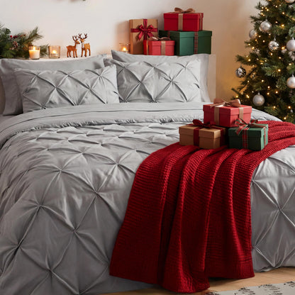 Bedsure King Size Comforter Set - Bedding Sets King 7 Pieces, Pintuck Bed in a Bag Grey Bed Set with Comforter, Sheets, Pillowcases & Shams