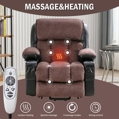 FLEXISPOT XL23 Power Lift Recliner Chair with Massage & Heat for Elderly, Large Electric Lift Chair with USB Port, Cup Holders, Living Room Bedroom Single Sofa(Large Size, Black and Brown)