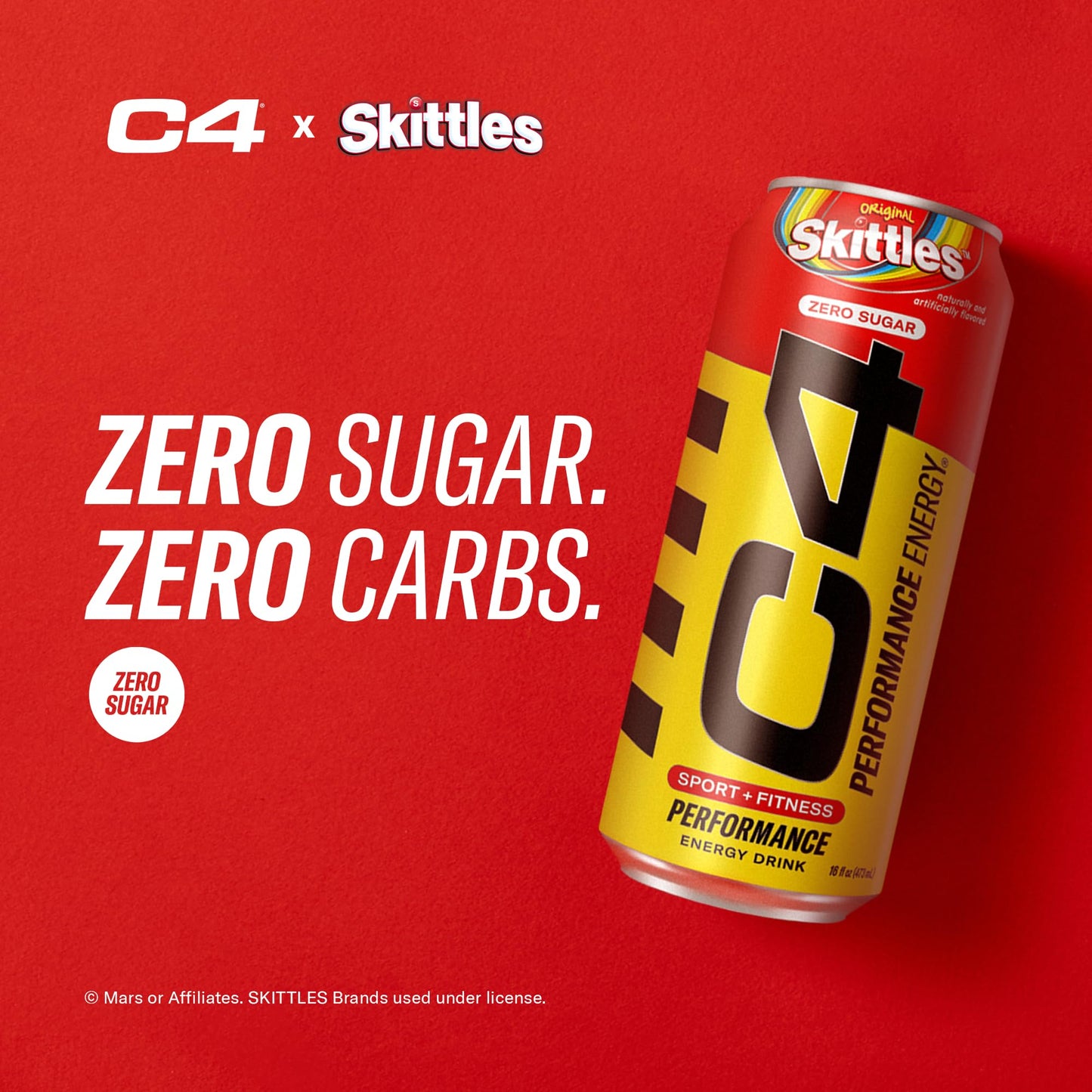 Cellucor C4 Performance Energy Drink | SKITTLES | Zero Sugar Carbonated Preworkout Energy | 200mg Caffeine with Beta Alanine | 16 Fl Oz (12 Pack)