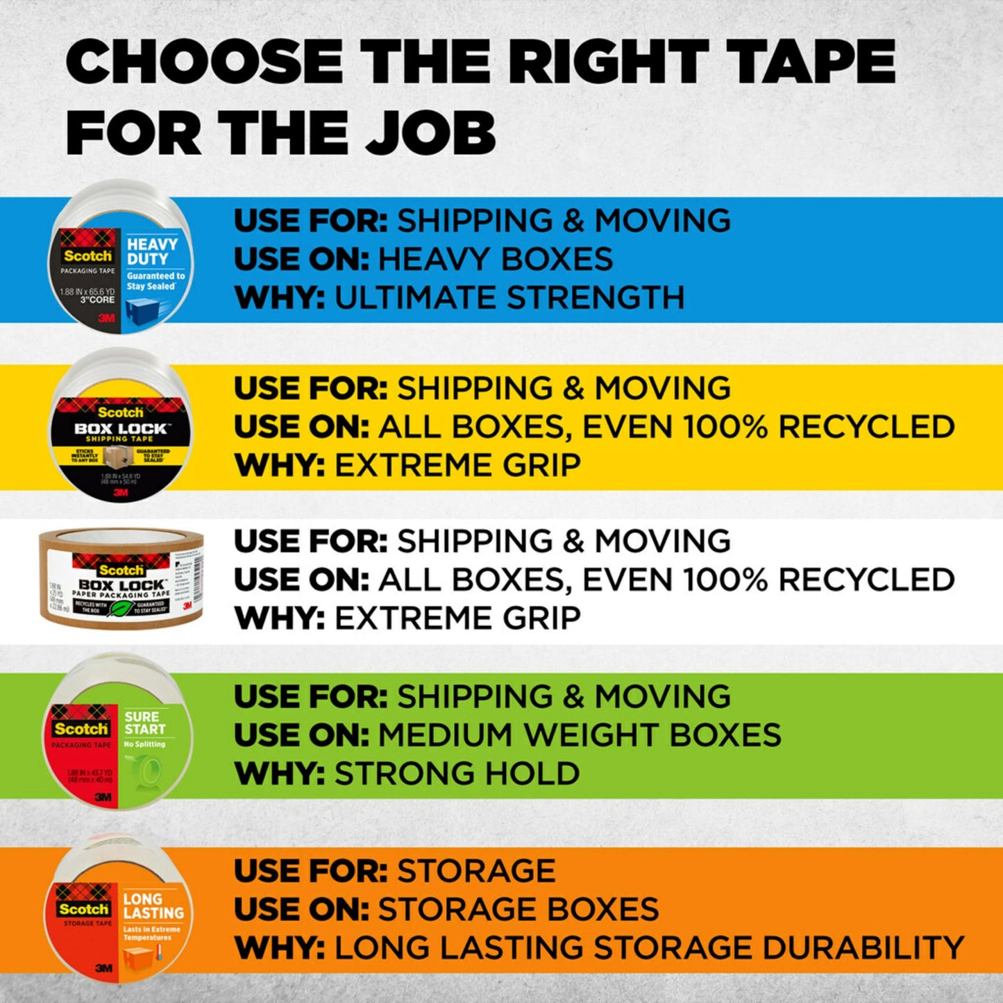 Scotch Box Lock Packing Tape, Clear, Extreme Grip Moving Tape, 1.88 in. x 54.6 yd, 3 Rolls, Tape Dispenser not Included