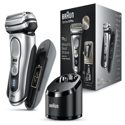 Braun Electric Razor for Men, Waterproof Foil Shaver, Series 9 Pro 9477cc, Wet & Dry Shave, with Portable Charging Case, ProLift Beard Trimmer, 5-in-1 Cleaning & Charging SmartCare Center, Silver