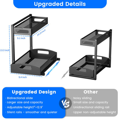 Under Sink Organizer,2 Pack Height Adjustable Under Sink Organizers and Storage, 2 Tier Under Sink Storage for Kitchen Bathroom Cabinet