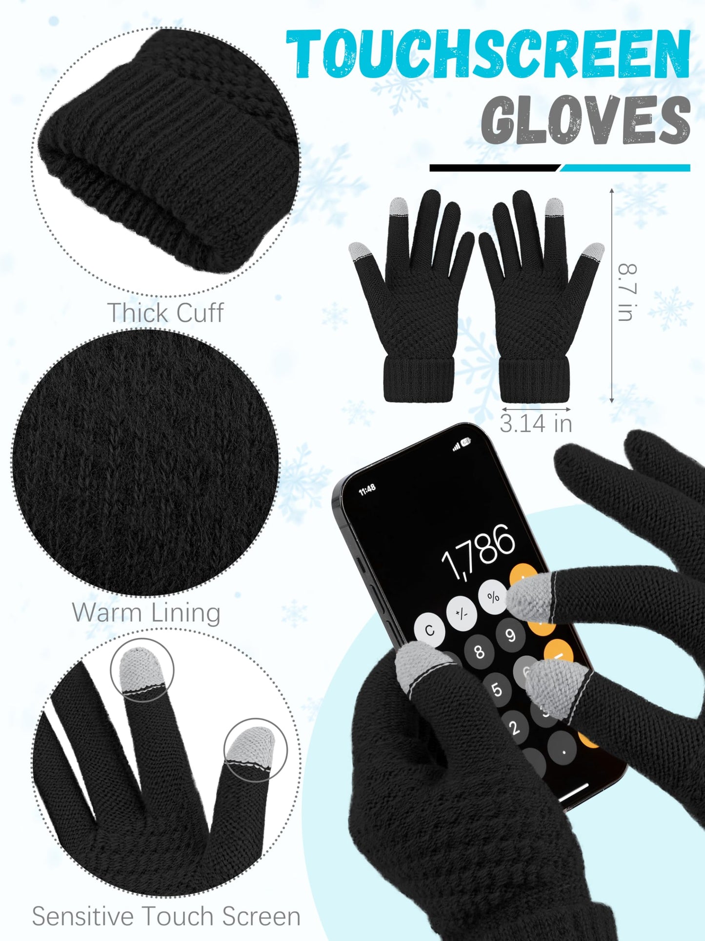 Warm Fleece Knit Beanie Hat and Touch Screen Gloves Set - Winter Gifts for Women and Men