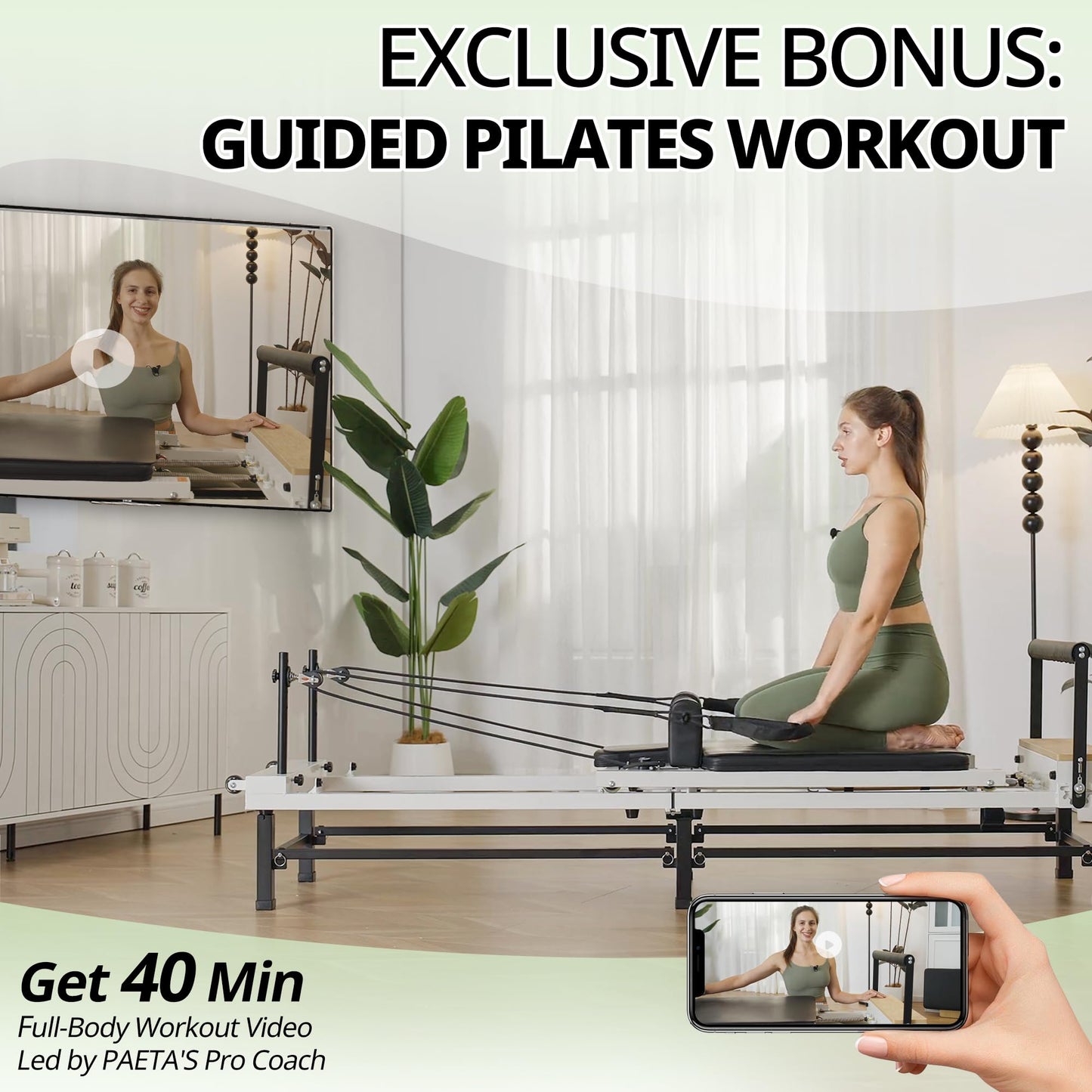 PAETA Pilates Reformer, 91" Foldable Reformer Pilates Machine with Adjustable Reformer Heights, Pilates Equipment with Piano Wire Spings and Jump Boards