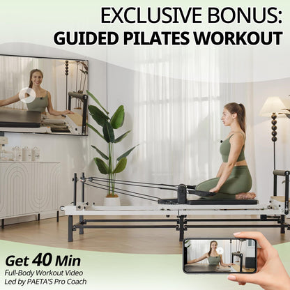 PAETA Pilates Reformer, 91" Foldable Reformer Pilates Machine with Adjustable Reformer Heights, Pilates Equipment with Piano Wire Spings and Jump Boards