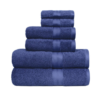 Amazon Basics 6 Piece Oversized Fade resistant Towel set, 100% Cotton towels for bathroom, soft and absorbent, 2 Bath Towels, 2 Hand Towels and 2 Washcloths bathroom towel set, Navy Blue