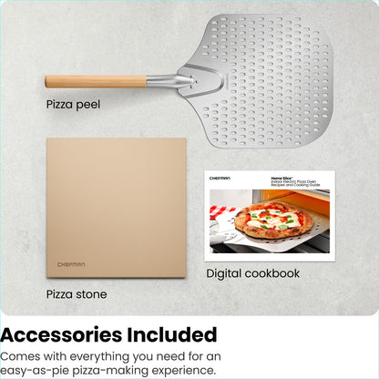 CHEFMAN Indoor Pizza Oven - Makes 12 Inch Pizzas in Minutes, Heats up to 800°F - Countertop Electric Pizza Maker with 5 Touchscreen Presets, Pizza Stone and Peel Included - Stainless Steel