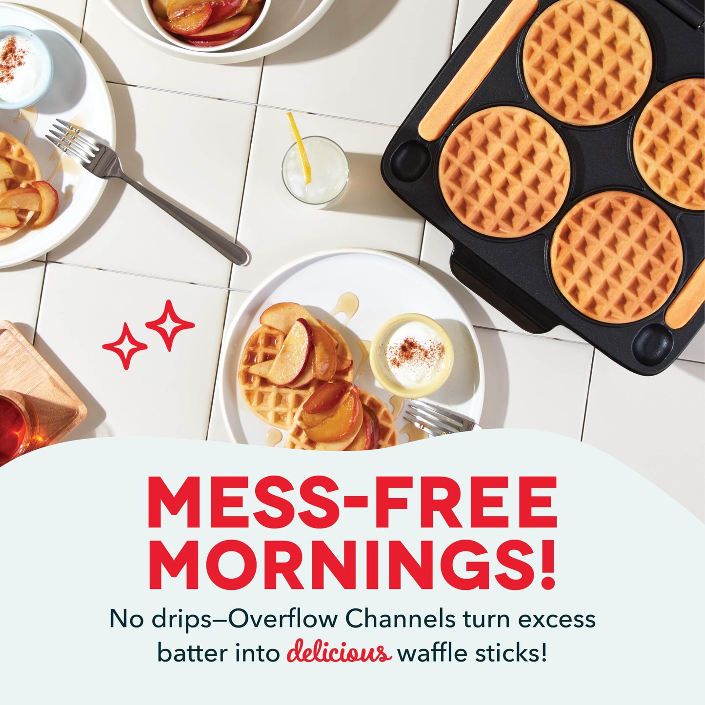 DASH Multi Mini Waffle Maker - Four 4” Waffle Molds, Nonstick Waffle Iron with Quick Heat-Up, Nonstick Surface - Perfect Mini Waffle Maker for Kids and Families, Just Add Batter